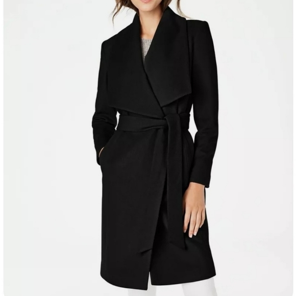 Cole Haan Jackets & Blazers - Cole Haan Wool Blend Belted Wrap Coat Black Size 10P